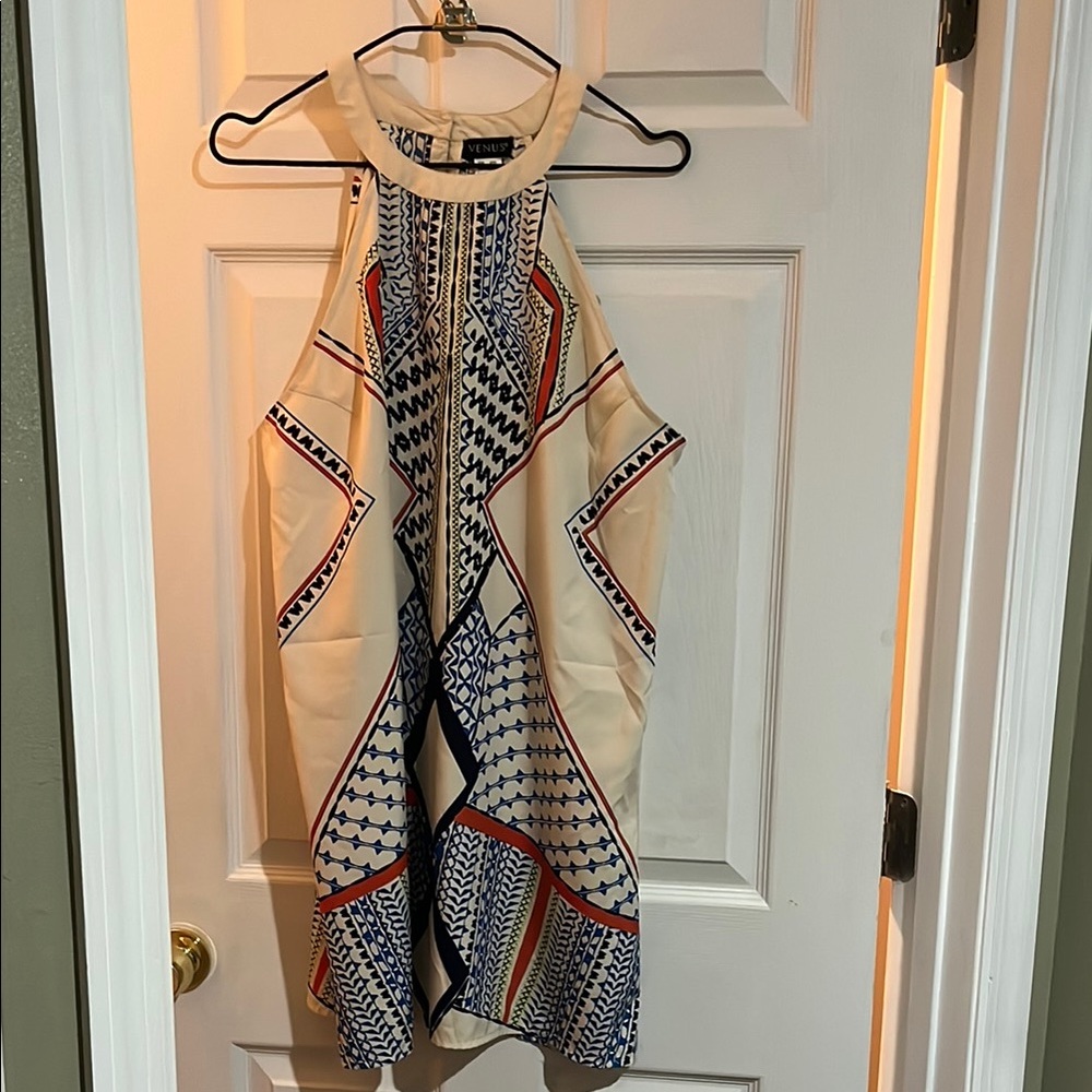 VENUS Asymmetrical Dress in Cream and Blue